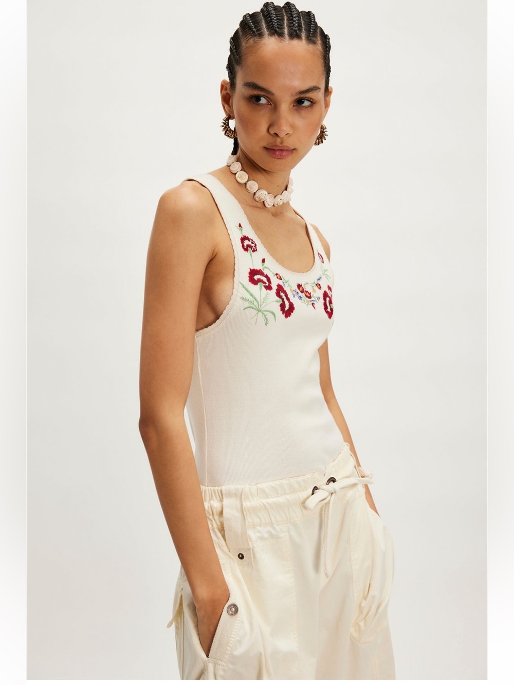 Free People We The Free Summer Tank Ivory Combo